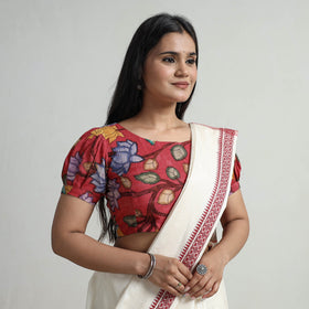 Red - srikalahasti handpainted penwork kalamkari chanderi