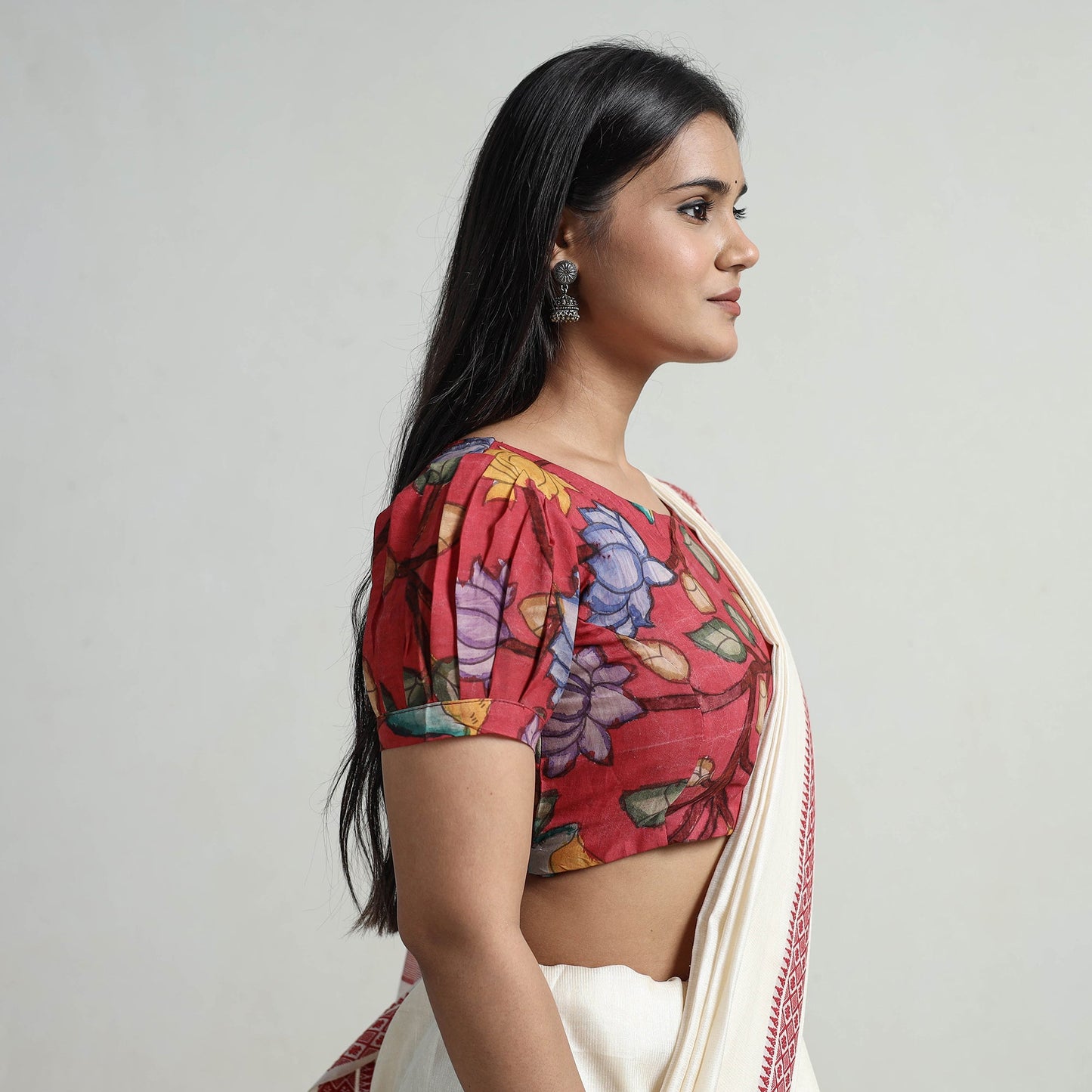 Red - srikalahasti handpainted penwork kalamkari chanderi