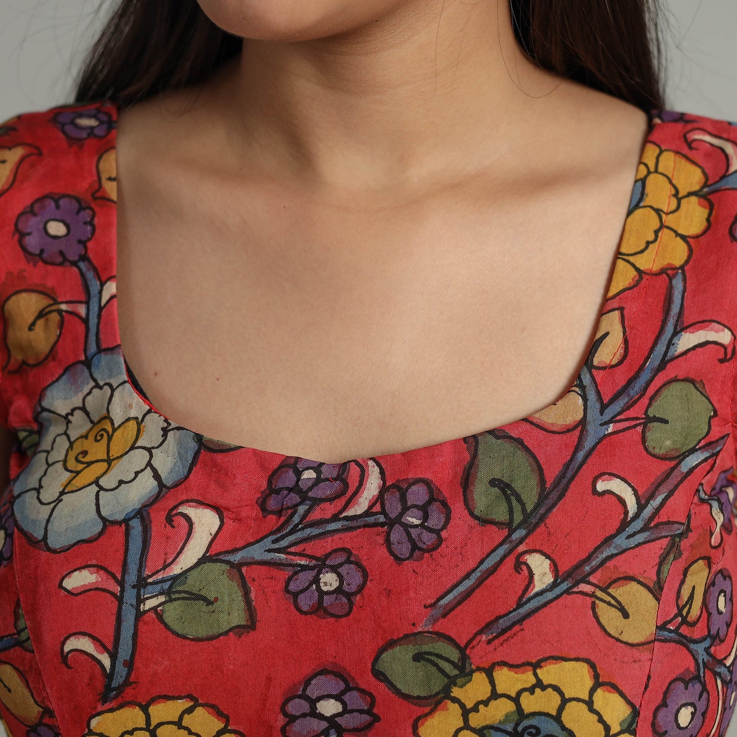 Red - srikalahasti handpainted penwork kalamkari chanderi