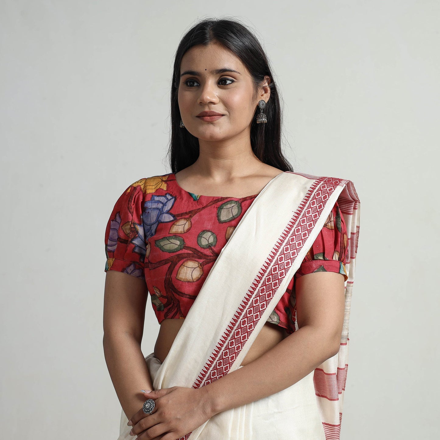 Red - srikalahasti handpainted penwork kalamkari chanderi