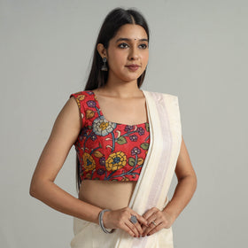 Red - srikalahasti handpainted penwork kalamkari chanderi