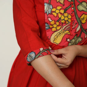 Srikalahasti Kalamkari Patchwork Plain Cotton A-Line Kurta