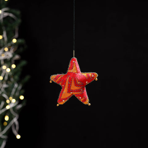 Red - star - hand embroidered felt christmas decor ornament