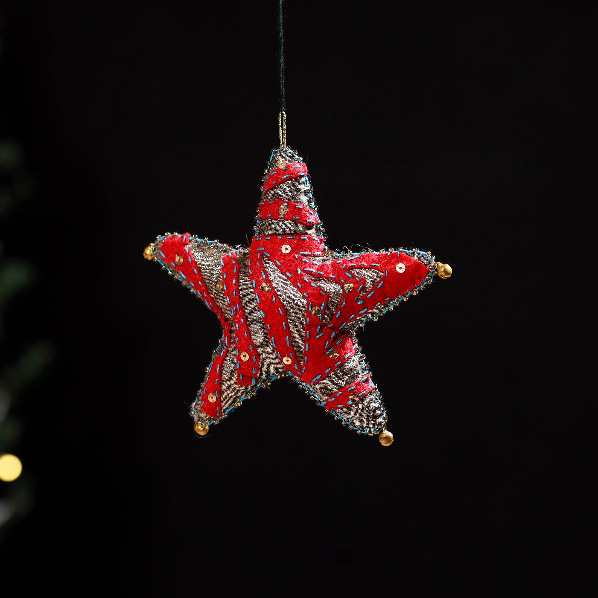 Red - star - hand embroidered felt christmas decor ornament