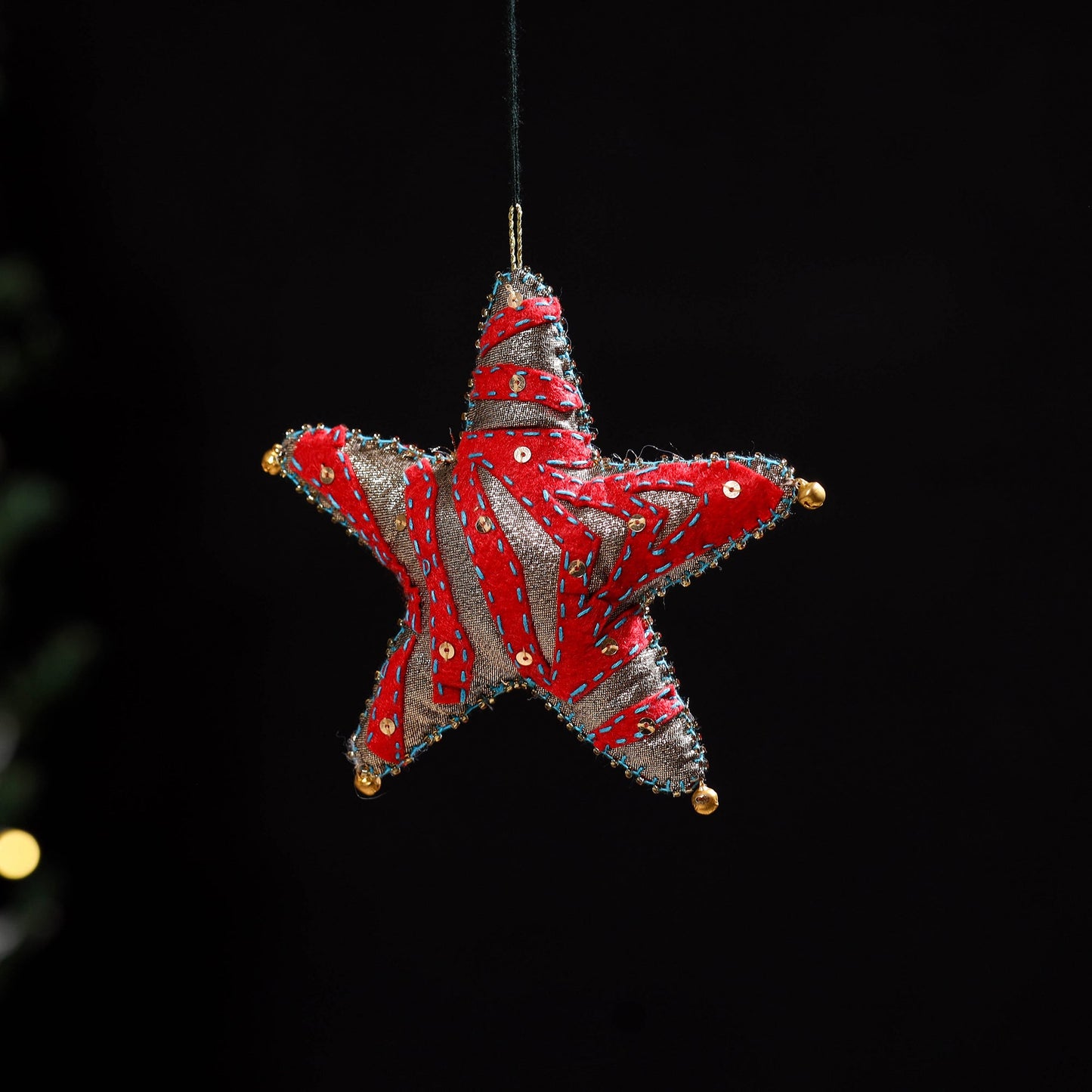 Red - star - hand embroidered felt christmas decor ornament