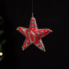 Red - star - hand embroidered felt christmas decor ornament