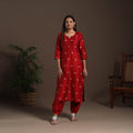 Red - straight buti work spun dupion silk plain kurta set