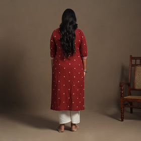 Red Straight Cotton Jacquard Kurta