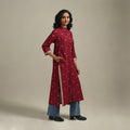 Red - straight cotton jacquard kurta 09 - handcrafted