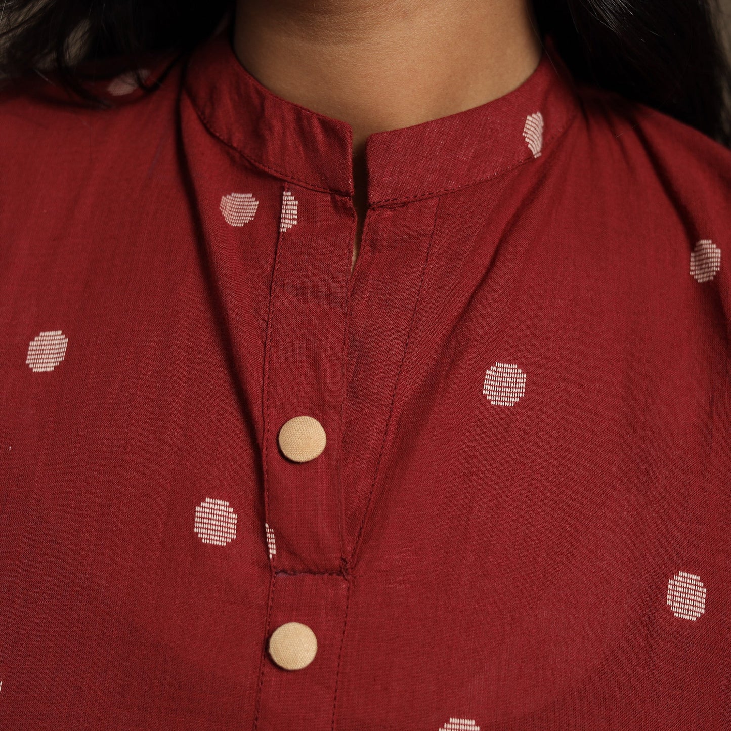 Red Straight Cotton Jacquard Kurta