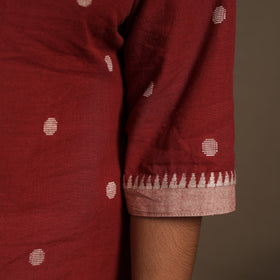 Red Straight Cotton Jacquard Kurta