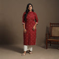 Red Straight Cotton Jacquard Kurta