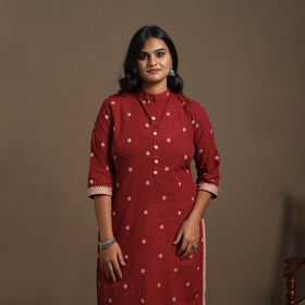 Red Straight Cotton Jacquard Kurta