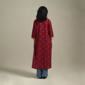 Red - straight cotton jacquard kurta 09 - handcrafted