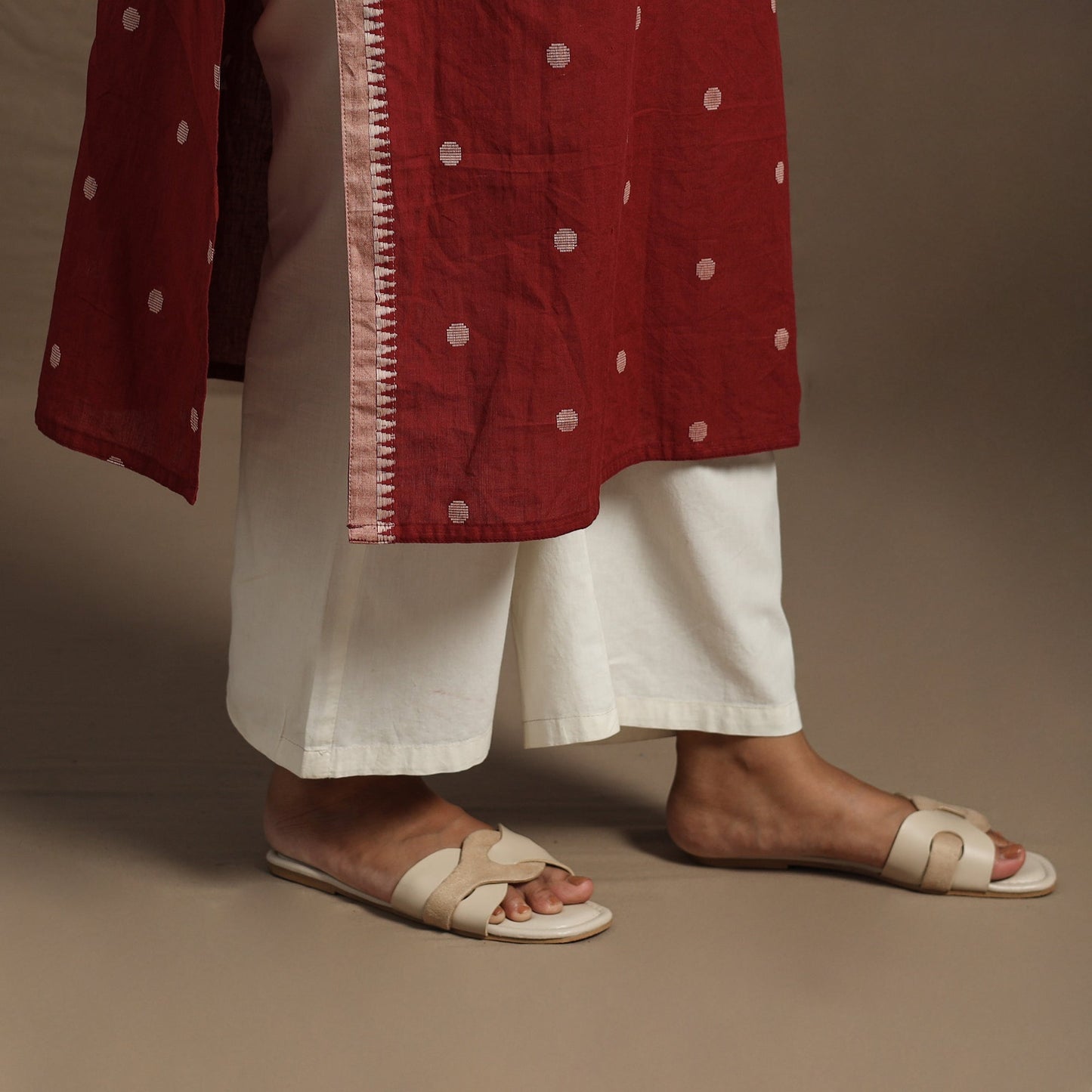 Red Straight Cotton Jacquard Kurta