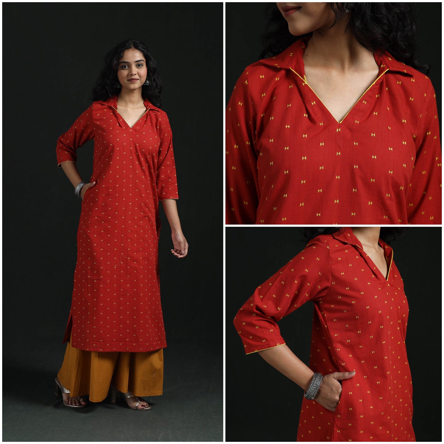 Straight cotton jacquard kurta for women 01 - handcrafted