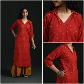 Straight cotton jacquard kurta for women 01 - handcrafted
