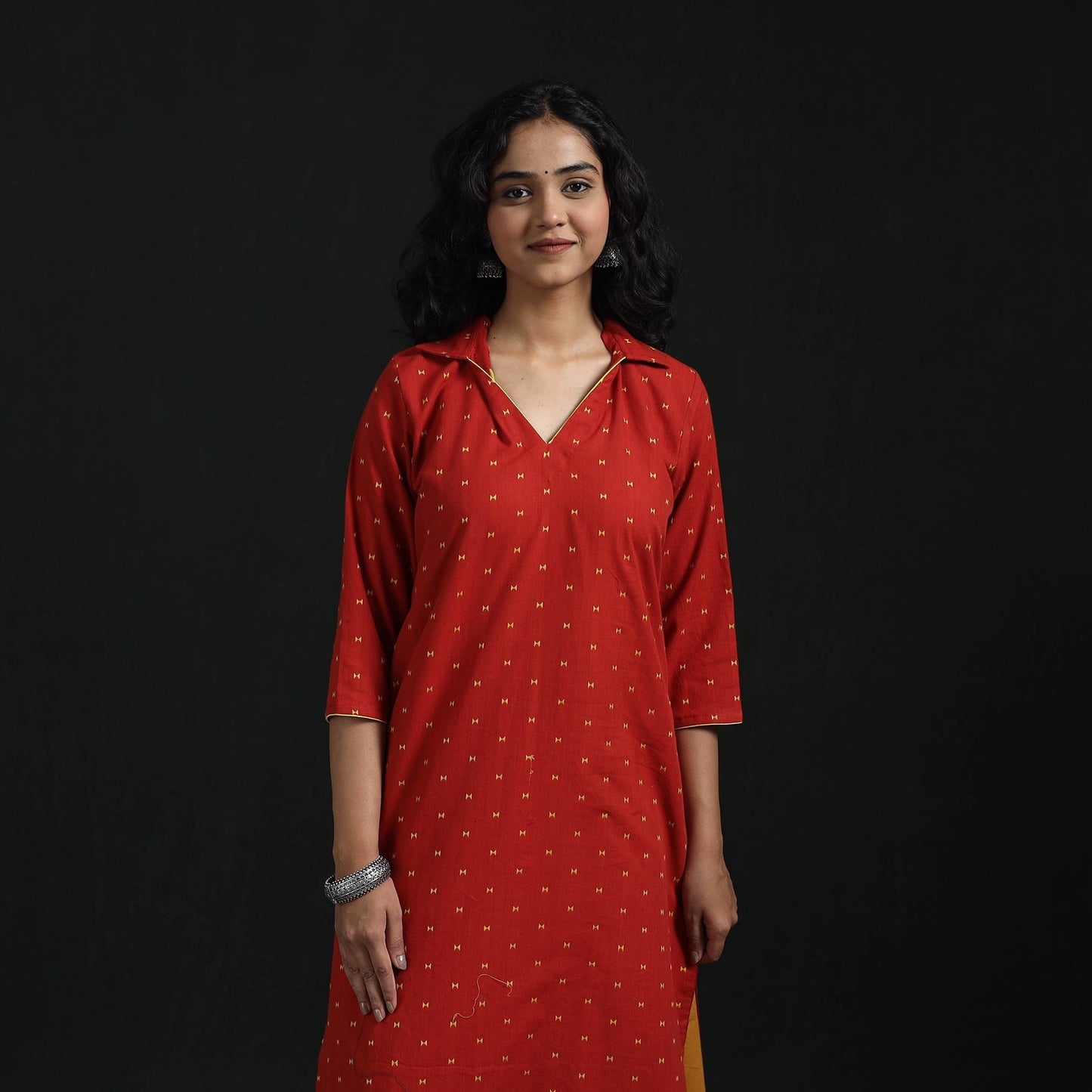 Straight cotton jacquard kurta for women 01 - handcrafted