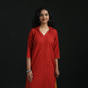 Straight cotton jacquard kurta for women 01 - handcrafted