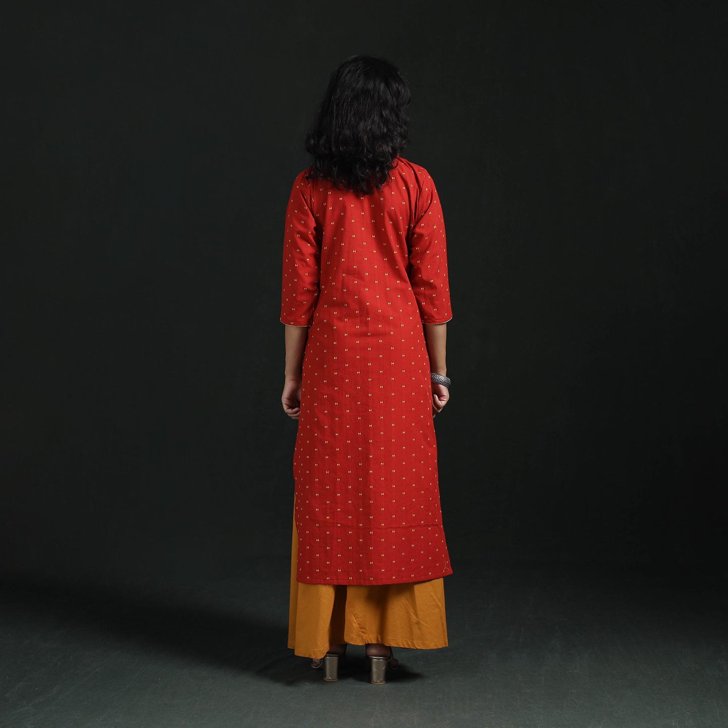 Straight cotton jacquard kurta for women 01 - handcrafted