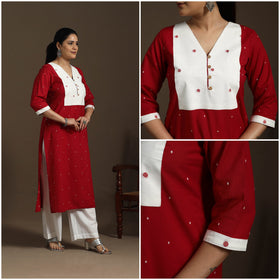 Straight cotton patchwork jacquard kurta for women 14