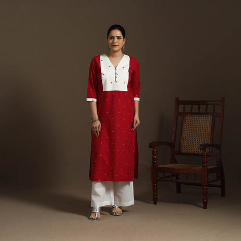 Straight cotton patchwork jacquard kurta for women 14