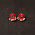 Red - suhana fabart earrings with kundan & beads