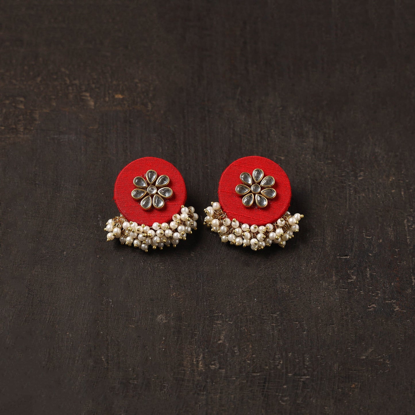 Red - suhana fabart earrings with kundan & beads