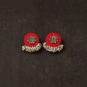 Red - suhana fabart earrings with kundan & beads