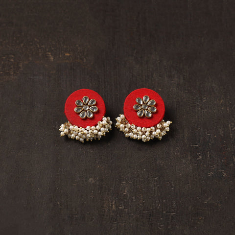 Red - suhana fabart earrings with kundan & beads