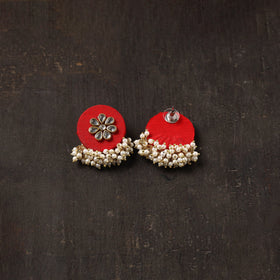 Red - suhana fabart earrings with kundan & beads