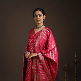 Red - tanchoi silk cotton banarasi kurta set for women (set