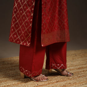 Red - tanchoi silk cotton banarasi kurta set for women (set