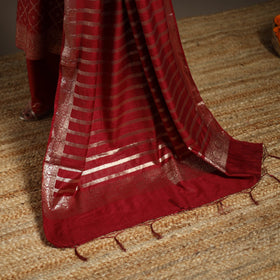 Red - tanchoi silk cotton banarasi kurta set for women (set