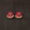 Red - tanvi fabart earrings with kundan & beads