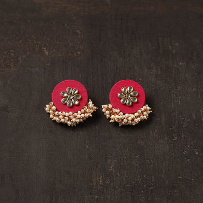 Red - tanvi fabart earrings with kundan & beads