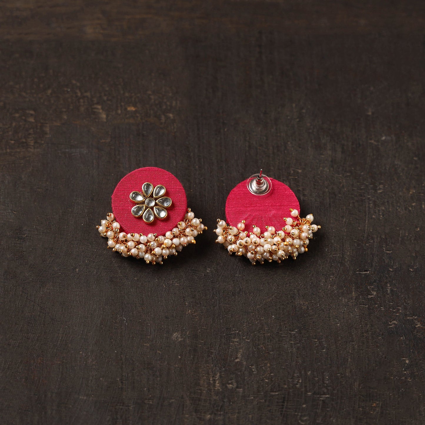 Red - tanvi fabart earrings with kundan & beads
