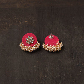 Red - tanvi fabart earrings with kundan & beads