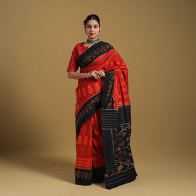 Red Telia Rumal Handloom Cotton Pochampally Double Ikat Saree