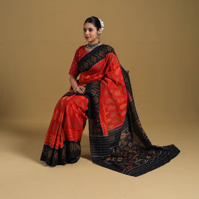 Red Telia Rumal Handloom Cotton Pochampally Double Ikat Saree