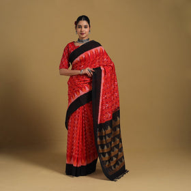 Red Telia Rumal Handloom Cotton Pochampally Double Ikat Saree