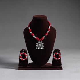 Buy Thread Beads Handmade German Silver Necklace Set