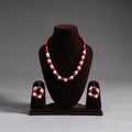 Red - thread beads handmade necklace set 07 - handcrafted