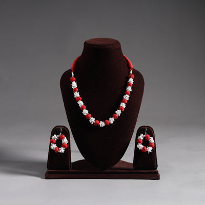 Red - thread beads handmade necklace set 07 - handcrafted
