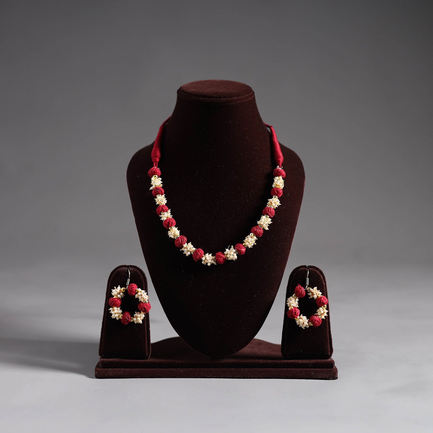 Buy Red Thread Beads Handmade Necklace Set