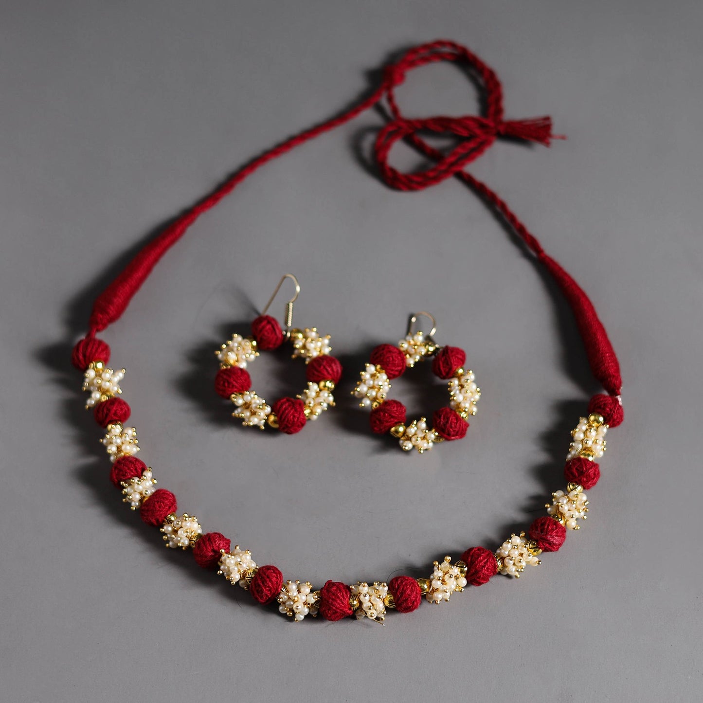 Buy Red Thread Beads Handmade Necklace Set