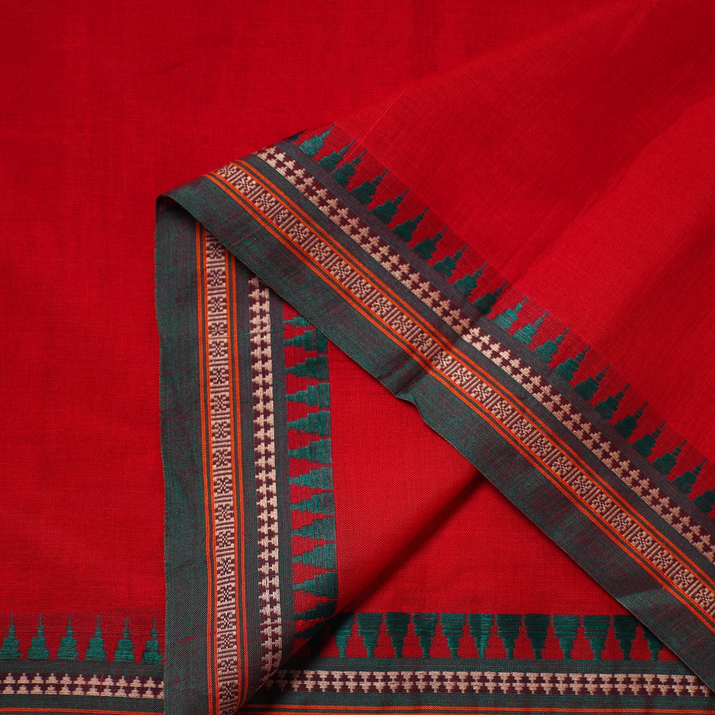 Red Thread Border Dharwad Cotton Fabric