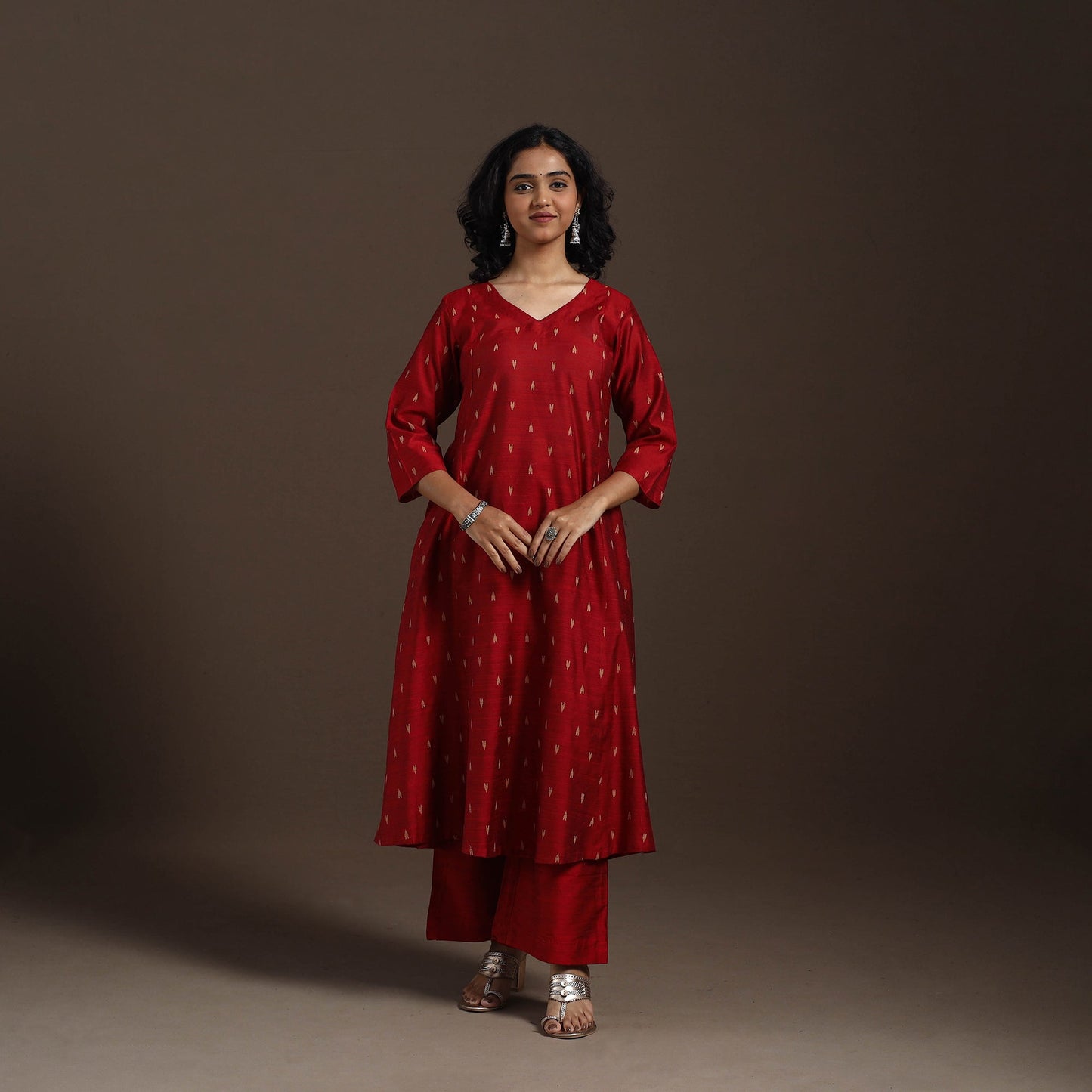 Red Thread Buti A-Line Spun Dupion Silk Kurta Set (Set of 2)