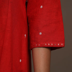 Red - thread buti work cotton plain kurta set (set of 2) 03