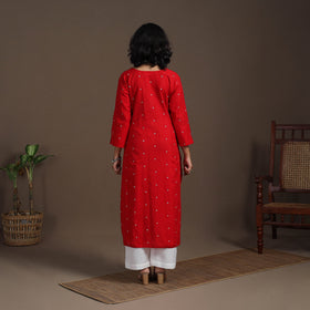 Red - thread buti work cotton plain kurta set (set of 2) 09